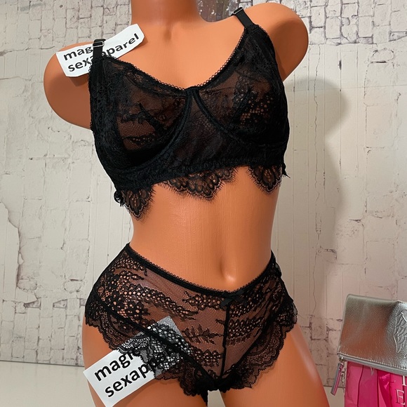 VS 36 38 BRA PANTY SET DREAM ANGELS EYELASH LACE - Picture 1 of 2